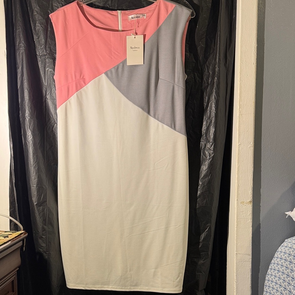 Nextmia Coral and Light Gray Asymmetrical Dress